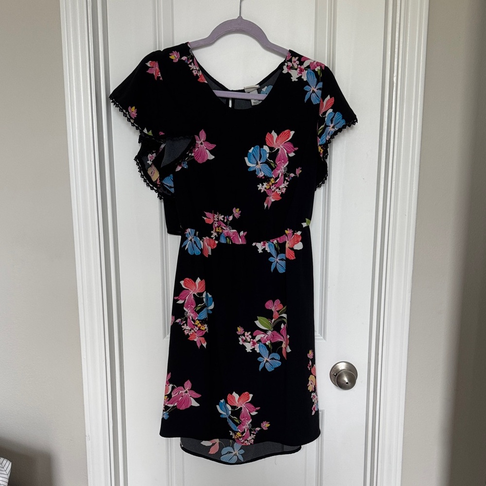 Floral women’s Dress - Black with Pink and Blue Accents